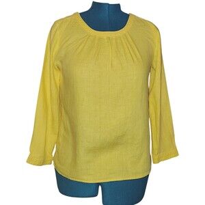 J.Crew Factory Yellow Linen Pleated Neckline Button Detail Shirt, Size Small